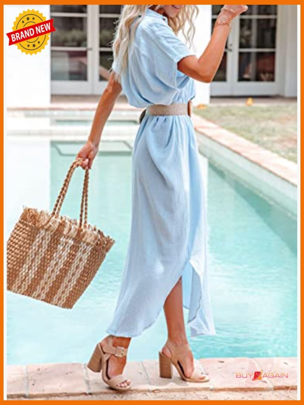 Casual Short Sleeve Side Split Button Down Long Kimono Cardigan Swimsuit Cover - Picture 3 of 7